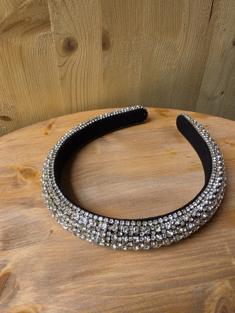 Beaded Crystal Black Padded Headband